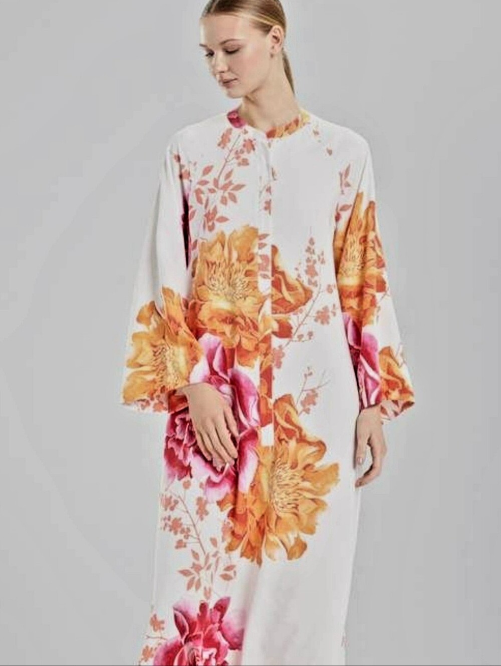 Natori Bali Zip Caftan Silky Maxi Floral Breathable Intimates